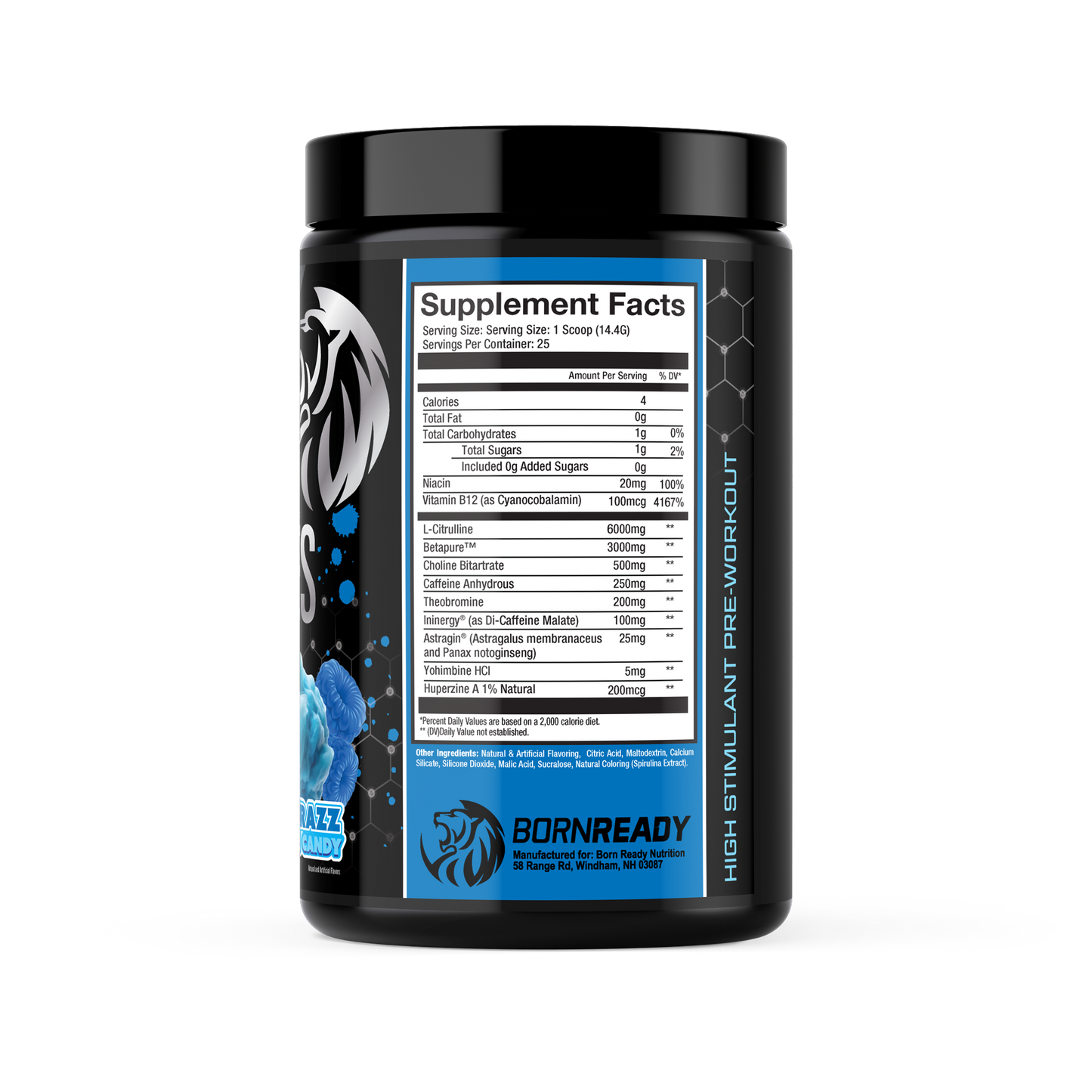 ZEUS HIGH STIM PRE-WORKOUT BLUE RAZZ COTTON CANDY