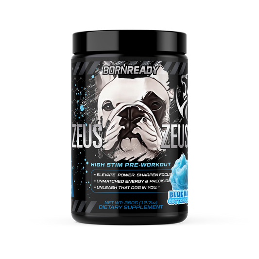 ZEUS HIGH STIM PRE-WORKOUT BLUE RAZZ COTTON CANDY